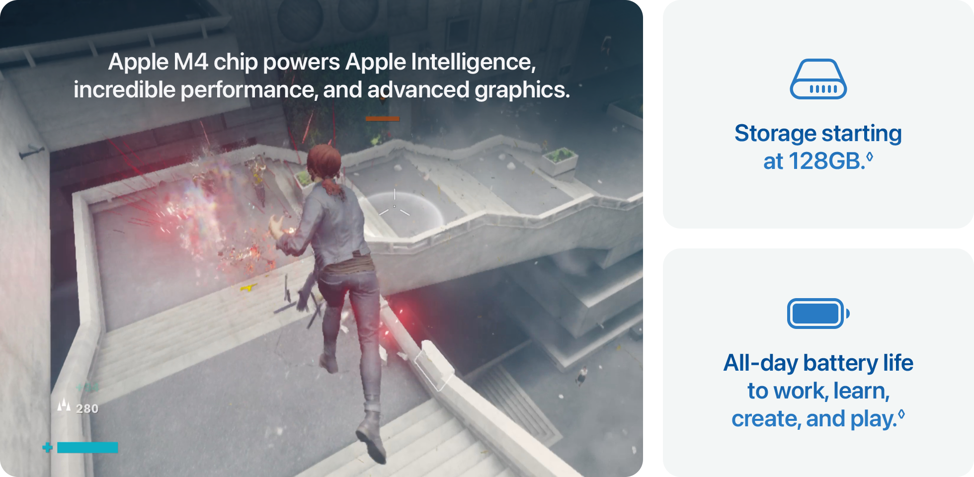 Apple M4 chip powers Apple Intelligence, incredible performance, and advanced graphics.