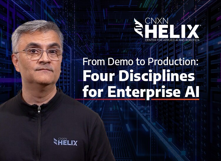 Webinar advertisement for the webinar From Demo to Production: Four Disciplines for Enterprise AI